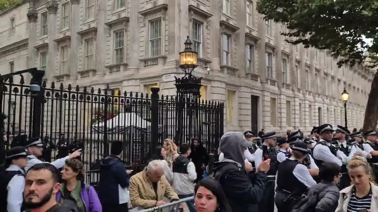 Palestine protesters blocking Whitehall roads outside No10 tonight