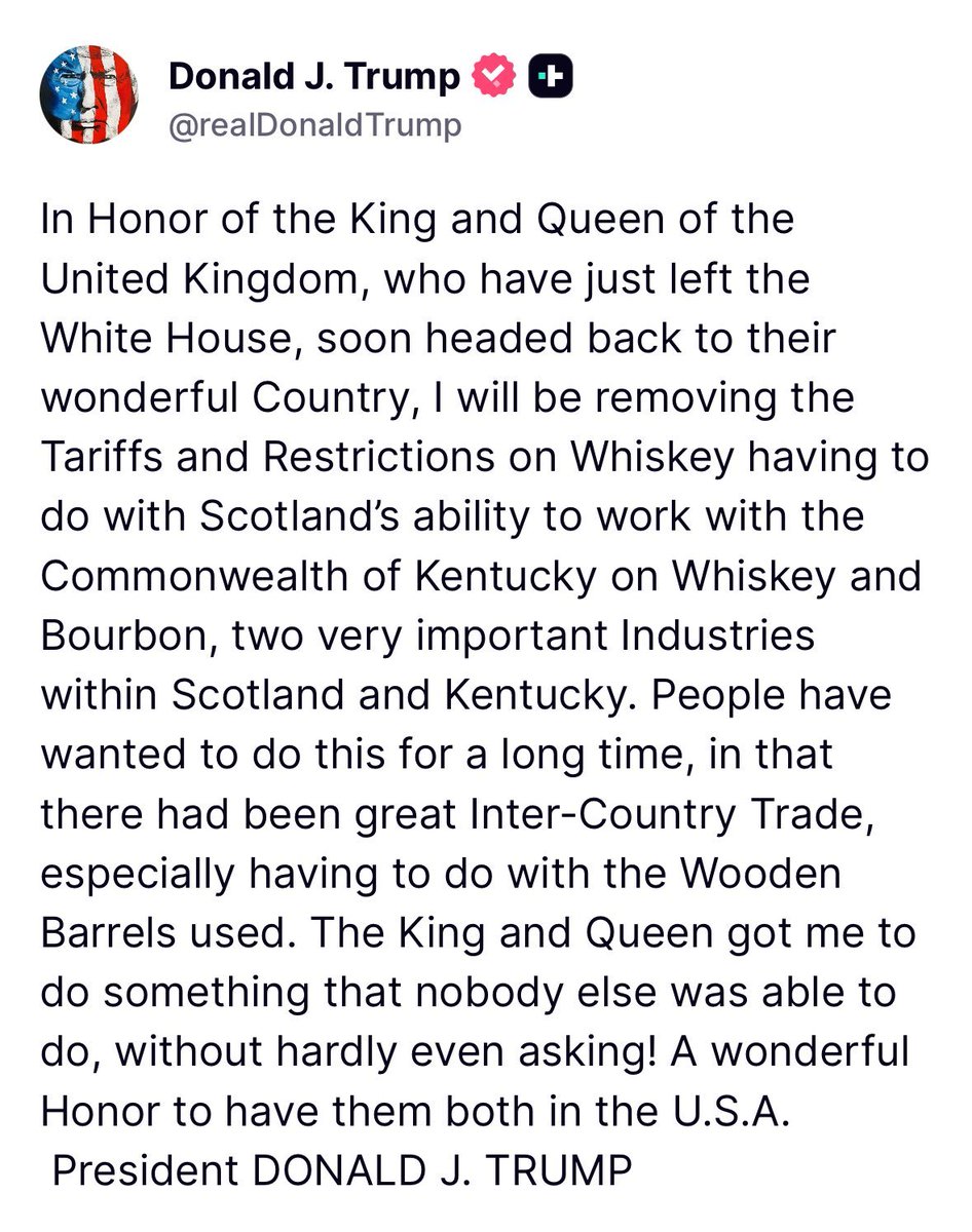 Donald Trump has lifted all tariffs on Scottish whiskey and bourbon following a request from the King