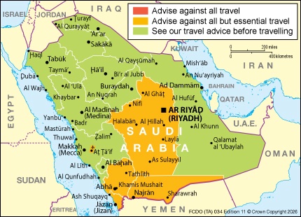 United Kingdom is now advising that no one should travel to parts of Saudi Arabia for non-essential purposes, including the capital Riyadh