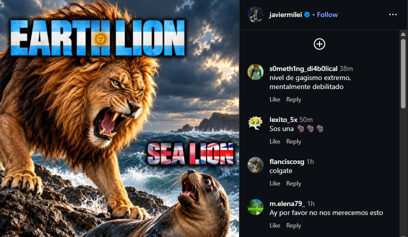Argentina's Milei posts an AI-generated image as part of his Falklands propaganda on Instagram